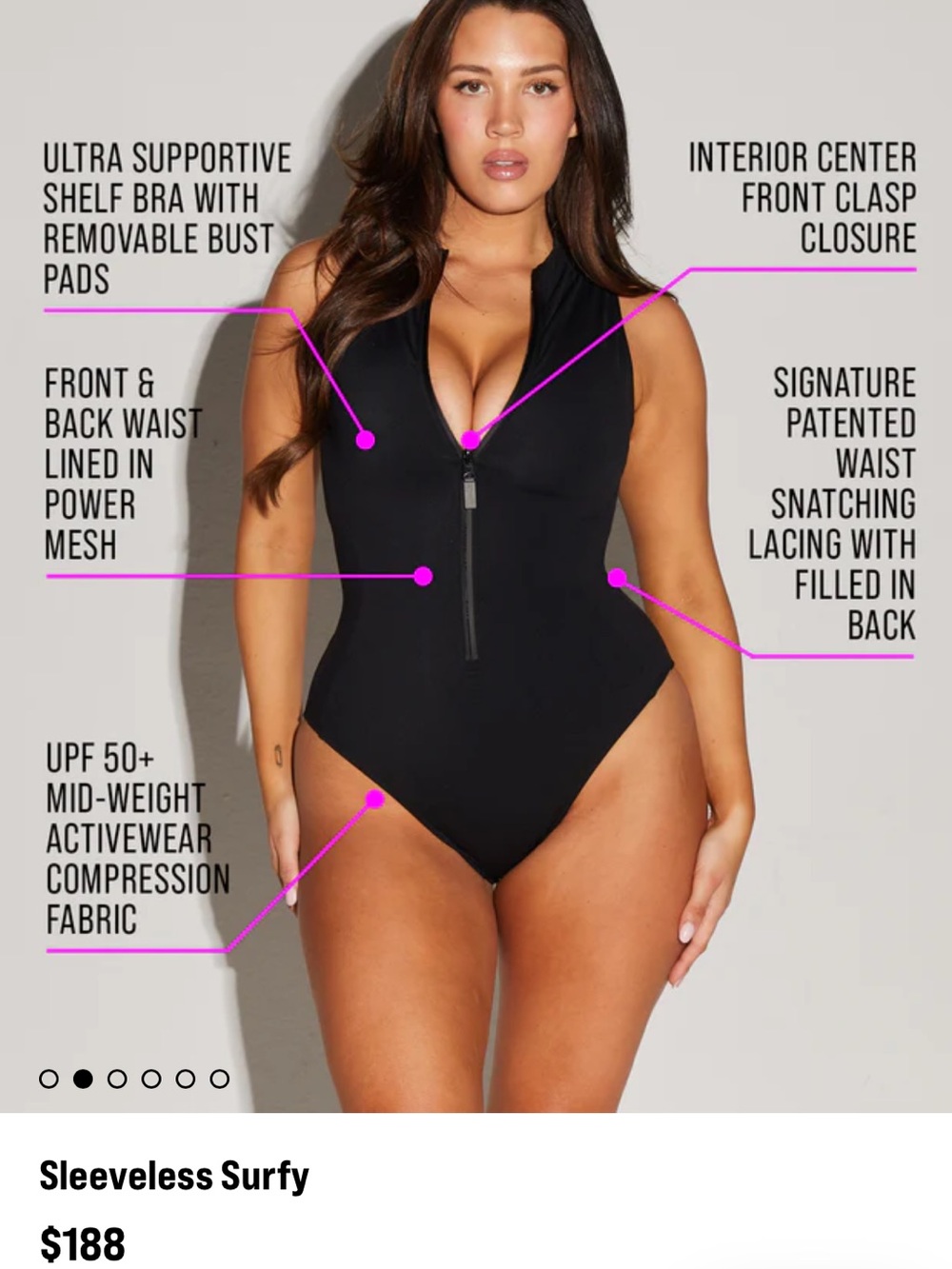 Sleeveless Surfy Black One-Piece Swimsuit with Front Zip - Picture 2 of 10